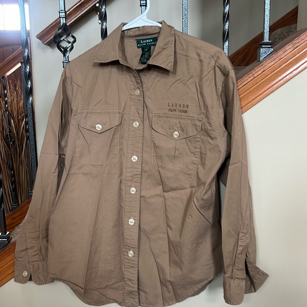 Lauren Ralph Lauren Tan Button-Front Cotton Shirt